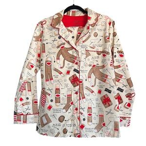 ** ENDS TOMORROW ** Nick & Nora Cream Sock Monkey Print Pajama Top with Red Trim